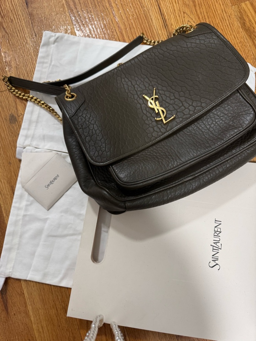 Saint Laurent Niki Medium Chain Bag in Crinkled Leather